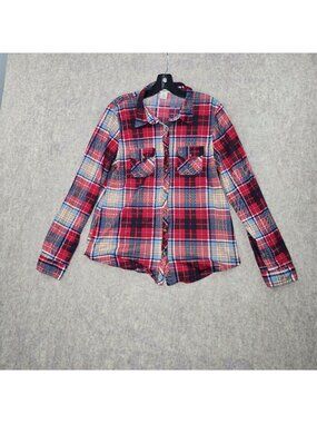 Passport Women's Button Down Plaid Red/Blue Shirt XL 100% Polyester Lightweight
